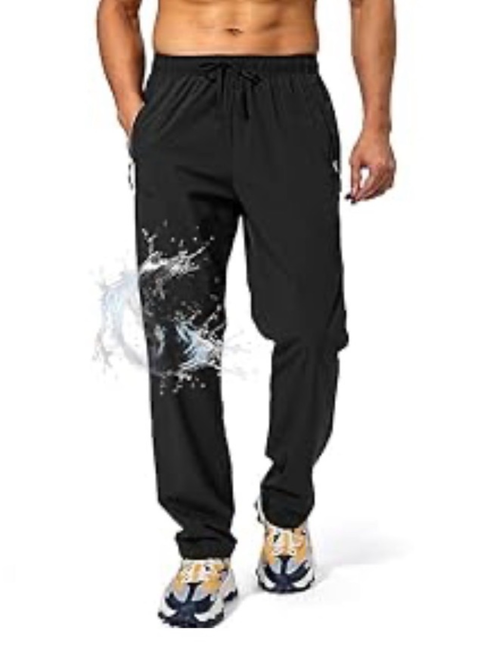 Men’s Waterproof Rain Pants Black Elastic Waist Hiking Outdoor Size M NWT